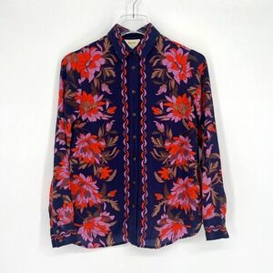 Maeve Top Womens 0 Silk Floral‎ Colorful Boho Artsy Maximalist Anthropologie
